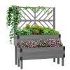Outsunny 2-Tier Wooden Garden Box, with Legs and Metal Corners, Drainage Holes, Solid Wood for Vegetables, Flowers, Herbs, Gray
