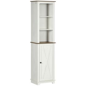 kleankin Farmhouse White Tall Bathroom Cabinet Door Adjustable Shelves 15.5x11.75x63 Storage