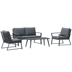 Outsunny Aluminum Patio Furniture Set, 4-Piece, Dark Grey, Loveseat, Armchairs, Coffee Table