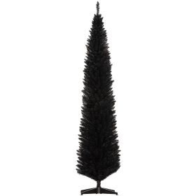 HOMCOM 8ft Tall Skinny Christmas Tree, Unlit Pencil Artificial Christmas Tree w/ 618 Tips & Plastic Base for Holiday, Black