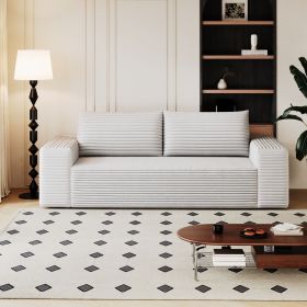 63" 2Setaser Sofa,Corduroy Fabric,Deep Seat Couches,Comfy Loveseat Sofa,No Assembly,1pcs for Living room, Bedroom,Conference room ,Apartment,White