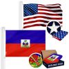 Combo Pack USA American Flag Single Sided & Haiti Haitian Flag Double Sided 3x5 Ft Embroidered 210D Polyester Indoor Outdoor Brass Grommets