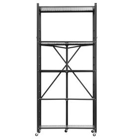 5-Tier Foldable Storage Shelf, 32W x 14D x 72H Inch Folding Metal Rack Shelving Unit, No Assembly Organizer Shelf with 5 Wheels & 4 Hooks for Pantry