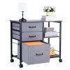 Metal File Cabinet, Mobile Filing Cabinet with 3 Fabric Drawers and 2 Open Shelves, Wooden Vertical Filing Storage Cabinets with Wheels for Letter, A4