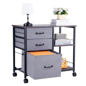 Metal File Cabinet, Mobile Filing Cabinet with 3 Fabric Drawers and 2 Open Shelves, Wooden Vertical Filing Storage Cabinets with Wheels for Letter, A4