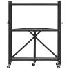 3-Tier Foldable Storage Shelf, 28W x 13D x 36H Inch Folding Metal Rack Shelving Unit, No Assembly Organizer Shelf with 5 Wheels & 4 Hooks for Pantry