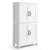 Wooden Bathroom Floor Cabinet Storage Organizer Adjustable Shelf White