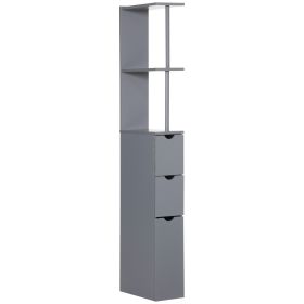 54" Tall Bathroom Linen Tower, Freestanding Storage Cabinet with 2-Tier Shelf & Drawers, Narrow Organizer, Gray