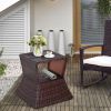Outsunny Rattan Wicker Patio Side Table with Umbrella Hole 2 Tier Storage All-Weather Garden Furniture Mixed Brown