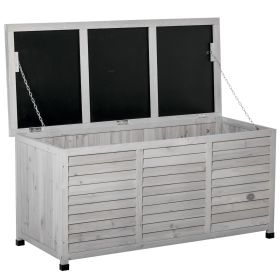 Outsunny 75 Gallon Deck Storage Box Wooden Outdoor Furniture Aerating Gap Weather-Resistant Gray