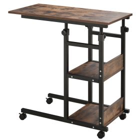 Mobile Nightstand: Adjustable 3-Tier C-Shaped Side Table with Casters