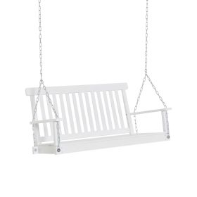 Outsunny Hanging Porch Swing 2-Seater Outdoor Patio Chair with Slatted Design Chains White 440lbs