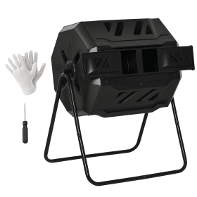 Tumbling Compost Bin Outdoor 360Ã‚Â° Dual Chamber Rotating Composter 43 Gallon, Black