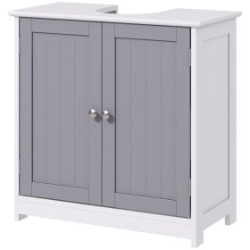 kleankin Bathroom Vanity Cabinet, Sink Cabinet with U-Shape Cut-Out, Adjustable Shelf, White and Gray