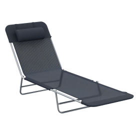 Outsunny Folding Chaise Lounge Chair, Black, Portable, 6-Level Adjustable Back, Pillow Included, Ideal for Patio, Garden, Beach