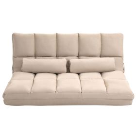 HOMCOM Folding Couch Bed Beige Convertible Floor Sofa Chair with Pillows Adjustable Lounge