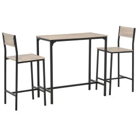 HOMCOM 3 Piece Industrial Bar Table and Chairs Set, Counter Height Dining for 2, Kitchen Table with Stools, Natural