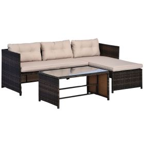 Outsunny 3PC Wicker Patio Furniture Set Rattan Conversation Sectional Sofa with Cushioned Lounge Chaise for Garden