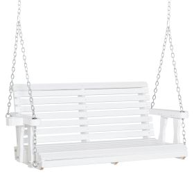 Outsunny Patio Swing Retreat: 46" 2-Person White Bench with Cup Holders, 440lb Capacity