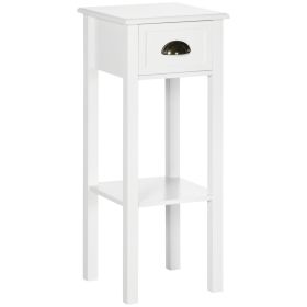 HOMCOM 2-Tier Tall Side Table with Drawer, Narrow End Table for Space Saving, Slim Nightstand with Shelf Metal Knob for Living Room Hallway, White
