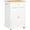 Cream White Kitchen Island Cart, Portable Serving Trolley with Drawer & Shelf