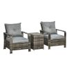 Outsunny 3-Piece Outdoor Furniture Set with Grey Wicker Chairs, Padded Seats & Storage Side Table