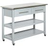 Utility Trolley Cart, Gray, with Stainless Steel Top, 2 Drawers, Rolling Kitchen Island