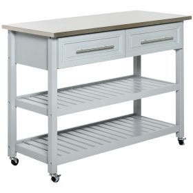 Utility Trolley Cart, Gray, with Stainless Steel Top, 2 Drawers, Rolling Kitchen Island