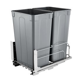 Double Pullout Waste Container Kitchen Trash Can with Soft Close Grey 50QTx2