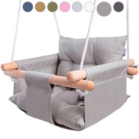 Canvas Baby Swing Wooden Hanging Swing Seat Chair with Safety Belt Durable Baby Swing Chair Outdoor and Indoor Swing for Kids Mounting Hardware Includ