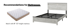 King size bed with wooden headboard and hidden storage space, no need for box springs,Antique White+Gray