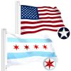 Combo Pack USA American Flag & Chicago Flag 2x3 Ft Embroidered Spun Polyester Indoor Outdoor Brass Grommets