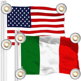 Combo Pack American USA Flag 3x5 Ft and Italy Italian Flag 3x5 Ft Both Printed 150D Polyester 4 Corner Brass Grommets Perfect For Balcony Wall