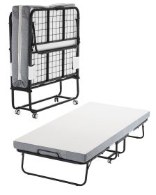 Rollaway Bed, 38 in x 75 in Folding Bed with 4 in Mattress, Twin Size Foldable Bed with Sturdy Metal Frame & Memory Foam Mattress