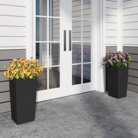 Pack of 2 Square Planter for Garden 22-Inch High Faux Rattan Design Flower Pot with Automatic Watering System for Porch, Patio, Backyard