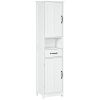 Kleankin Slim Bathroom Storage Cabinet, Tall Linen Tower with Open Shelf, Drawer, Recessed Doors & Adjustable Shelves, White