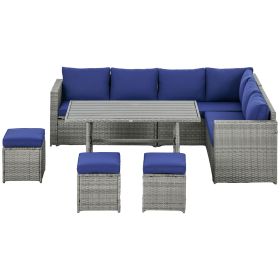 Outsunny 7-Piece Rattan Patio Set L-Shaped Sectional Sofa Outdoor with Cushions Storage Dark Blue