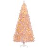 HOMCOM 7.5 FT Tall Pre Lit Christmas Tree, Flocked Artificial Tress w/ 500 Warm White LED Lights & 1346 Tips for Party, Pink