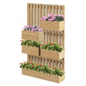 Outsunny Wall-Mounted Wooden Planter Box with Trellis for Climbing Plants Adjustable Height Outdoor Garden Bed Brown