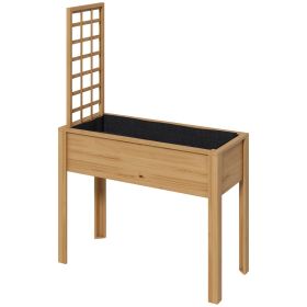 Outsunny Elevated Wood Planter with Trellis for Climbing Plants, Raised Garden Bed with Legs and Drainage Holes, Natural