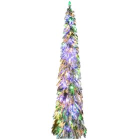 HOMCOM 7ft Prelit Pencil Christmas Tree with Snow Flocked Branches 350 LED Lights Downswept Shape for Festive Home