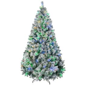 HOMCOM 6ft Pre-Lit Snow Flocked Christmas Tree with LED Lights Frosted Branches Steel Base for Festive Decoration