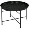 Cafe Table for Living Room, 24" Round Center Table with Hammered Tray Top and Metal Frame for Bedroom, Black