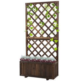 Outsunny Wooden Raised Garden Bed with Trellis Planter Box Drain Holes for Climbing Vine Plants Brown