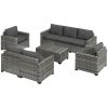 Outsunny 5 Piece Wicker Patio Furniture Set Gray Outdoor PE Rattan Sectional with Thick Padded Cushions and Storage