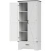 72" Farmhouse Pantry Cabinet with Adjustable Shelves, Kitchen Pantry Cabinet with 2 Doors, Distressed White