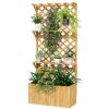 Outsunny Raised Garden Bed, Wooden Planter with Trellis, Hanging Roof, Plant Shelf, Drainage Holes and Bed Liner, Natural