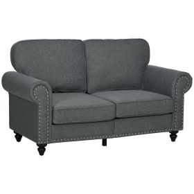 HOMCOM Mid Century Modern Loveseat Sofa, 2 Seater Small Couch with Nailhead Trim, for Living Room, Bedroom, Charcoal Gray