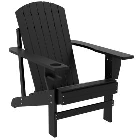 Outsunny Modern Adirondack Chair with Cupholder Supports 330 lbs for Patio Garden Lawn Black