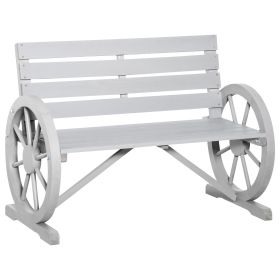 Outsunny Charcoal Grey Wagon Wheel Bench: Rustic 2-Person Patio Furniture